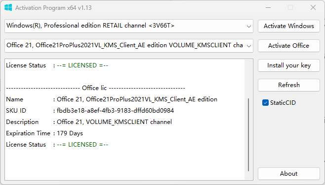 Windows和Office激活工具 Activation Program v1.3 汉化绿色版 – 一键激活系统与办公套件